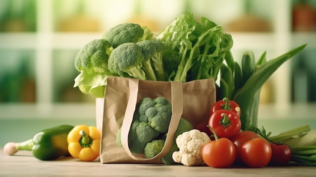 Compras ou entrega de comida saudável fundo AI imagem gerada