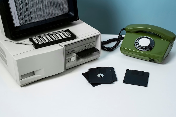 Foto grátis computador retrô e tecnologia com monitor e hardware