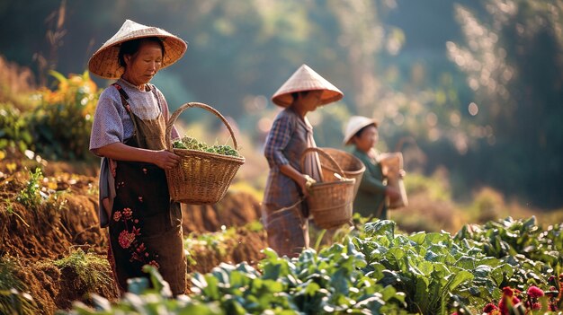 Comunidade de pessoas que trabalham juntas na agricultura para cultivar alimentos