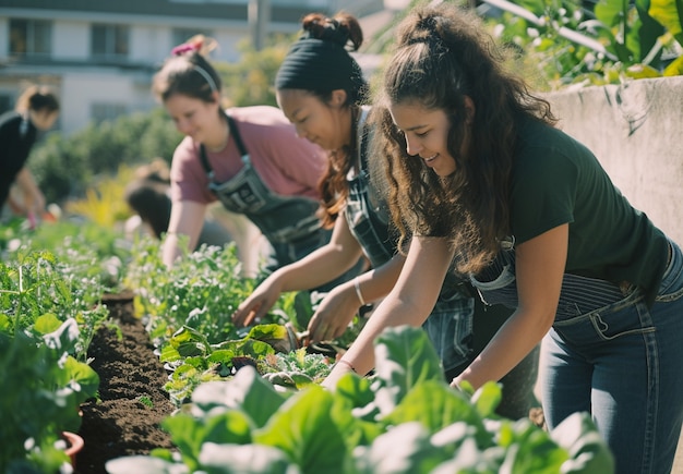 Comunidade de pessoas que trabalham juntas na agricultura para cultivar alimentos