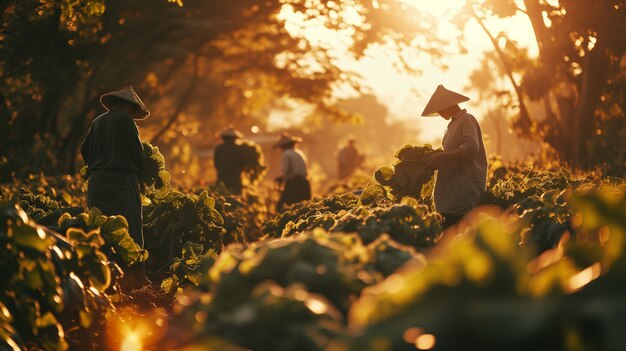 Comunidade de pessoas que trabalham juntas na agricultura para cultivar alimentos