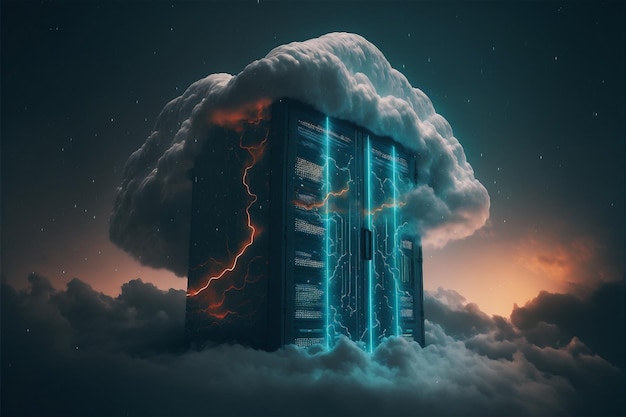 Conceito de armazenamento de dados em nuvem de servidor serviço on-line digital cloudscape para rede global infraestrutura de backup de banco de dados da web