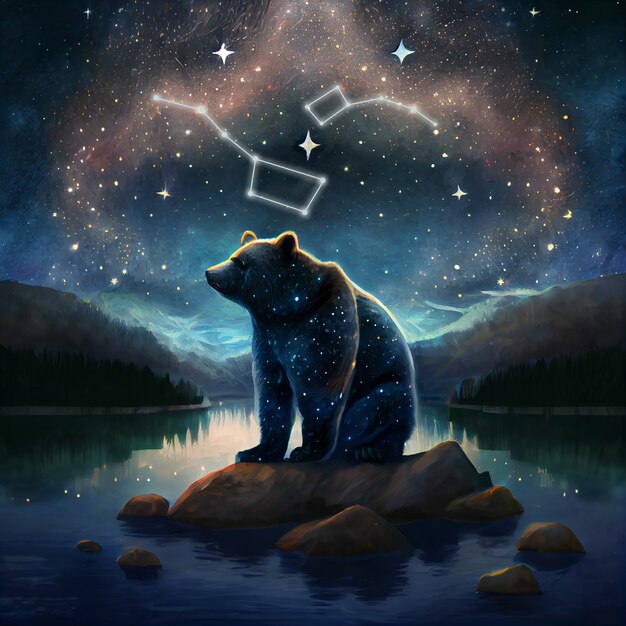 Conceito de colagem de constelações de Ursa Maior e Ursa Menor