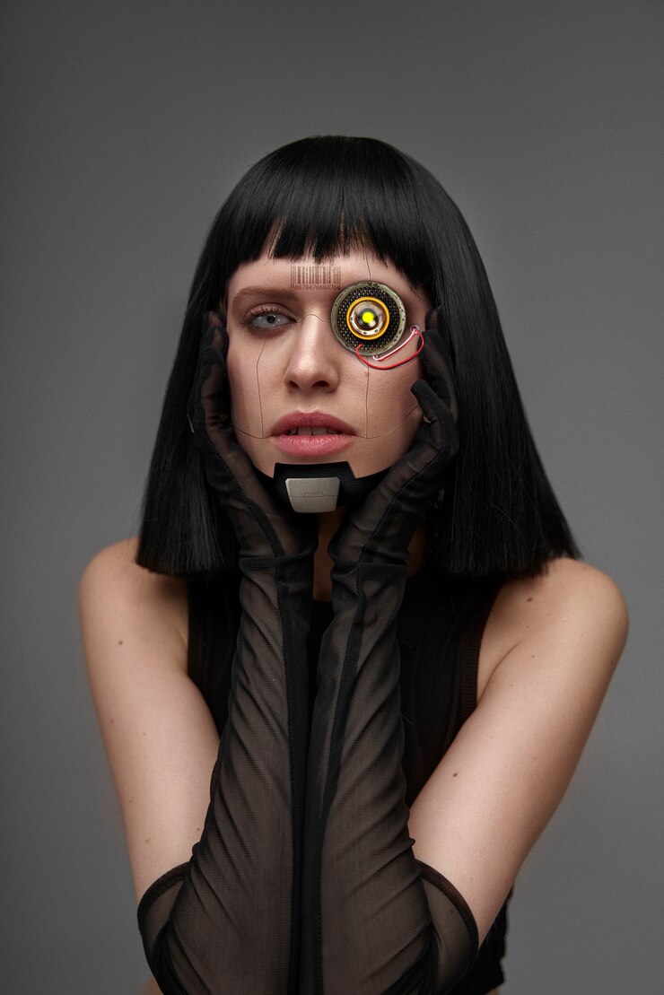 Foto grátis conceito de colagem de retrato de estética cyberpunk