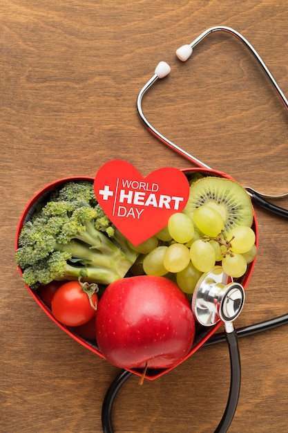 Foto grátis conceito de dia mundial do coração com comida saudável