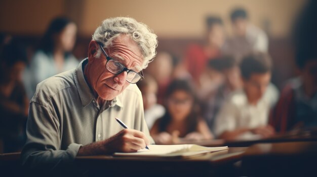 Conceito de educação de homem sênior de tiro médio