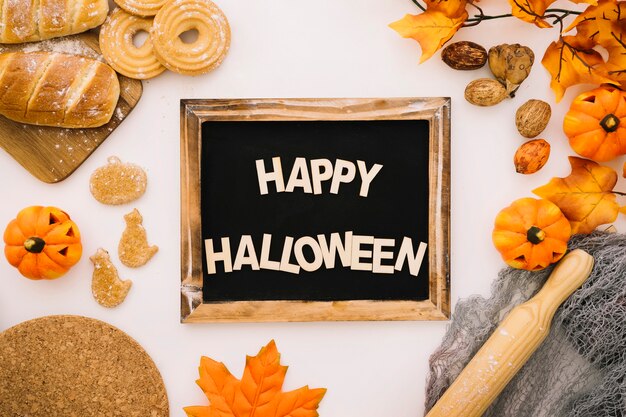 Conceito de Halloween com pães de ardósia