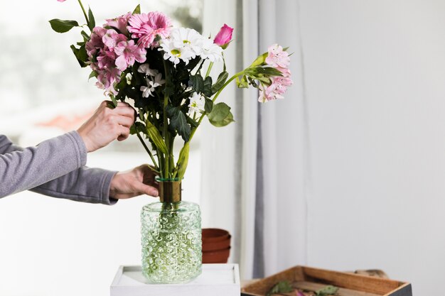 Conceito de jardinagem com mãos femininas