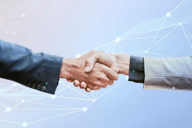 Conceito de negócio corporativo de inovação de handshake de parceria