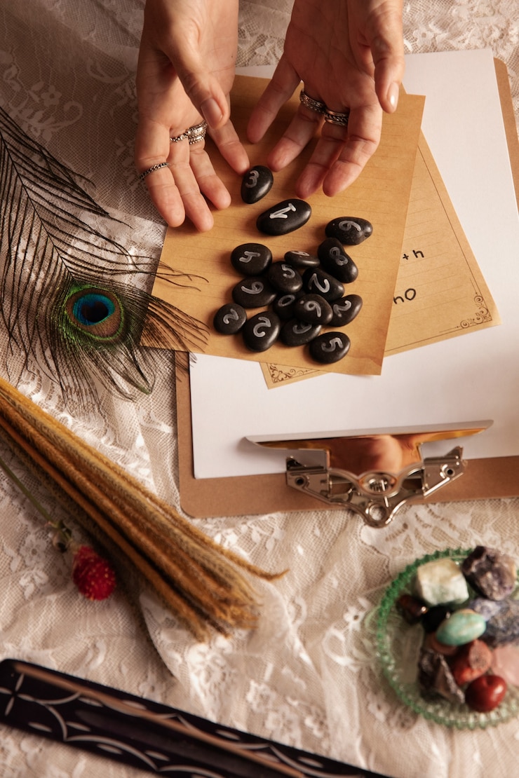 Foto grátis conceito de numerologia com alto ângulo de seixos