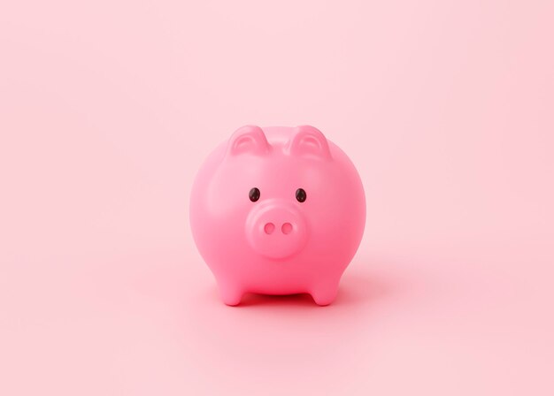 Conceito de poupança porquinho na renderização 3d de fundo rosa