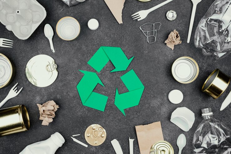 Foto grátis conceito de reciclagem plana lay