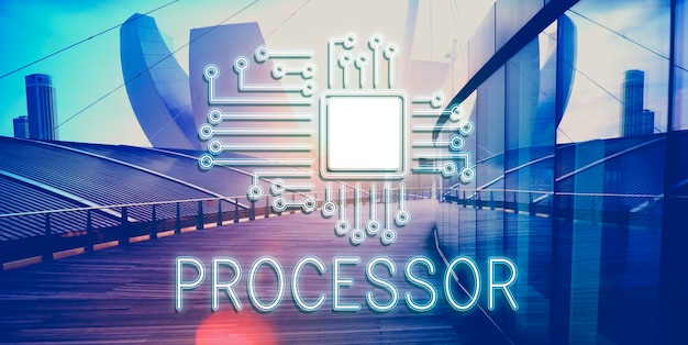 Conceito de rede de inovação de processador de circuito de tecnologia