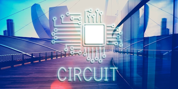 Conceito de rede de inovação de processador de circuito de tecnologia