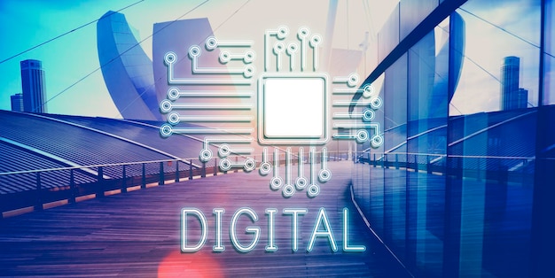 Conceito de rede de inovação de processador de circuito de tecnologia