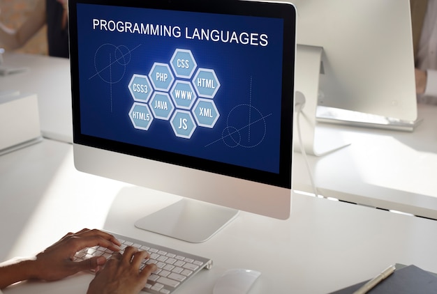 Foto grátis conceito de software de desenvolvedor de codificação de linguagem de programação