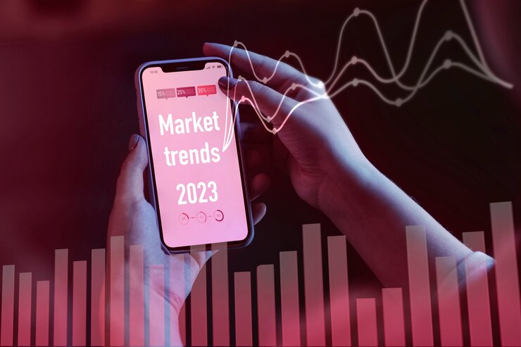 Foto grátis conceito de tendências de mercado com smartphone