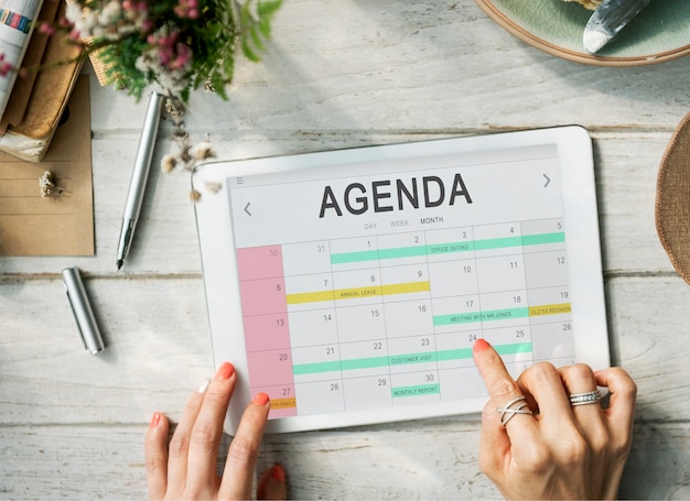 Conceito gráfico de programação de lembrete de reunião de evento de agenda de calendário