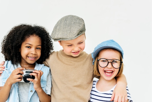 Foto grátis conceito retro da unidade da felicidade brincalhão das crianças do divertimento das crianças