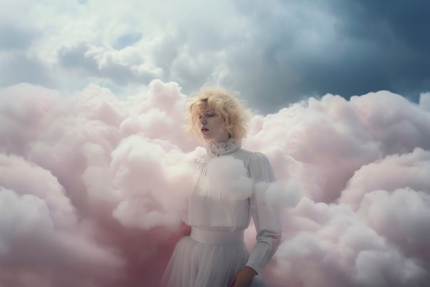 Foto grátis conceptual scene with people in the sky surrounded by clouds with  dreamy feeling