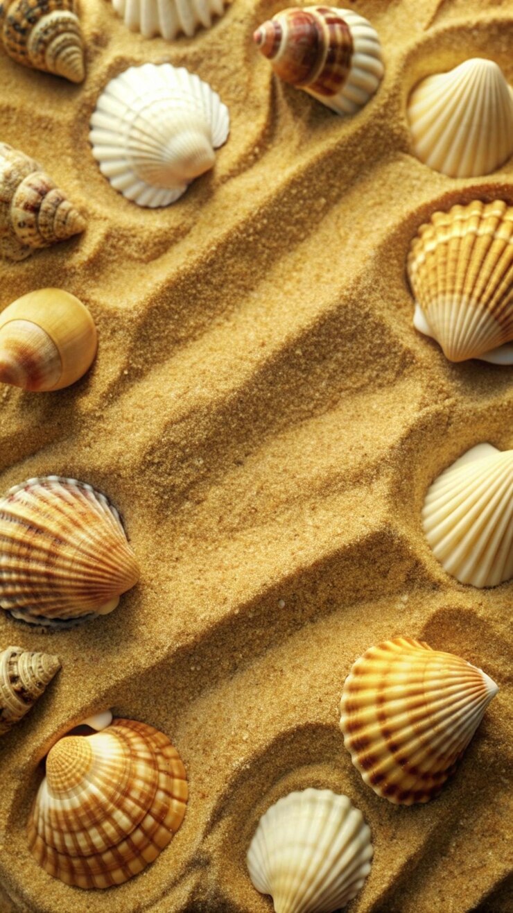Foto grátis conchas dispostas em um padrão em um leito de areia