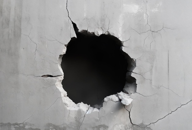 Concreto de parede plana com um buraco negro no meio