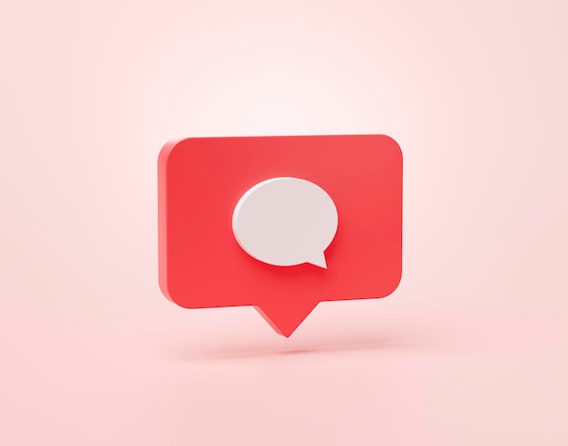 Ícone de notificação de mídia social em forma de caixa de entrada de comentários ou mensagens em bolhas de fala 3d cartoon banner website ui no fundo rosa ilustração de renderização 3d