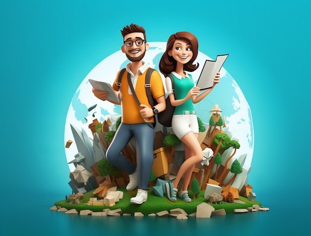 Ícone de viagem 3D com casal