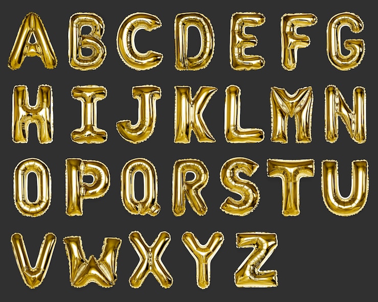Foto grátis conjunto de balões com letras maiúsculas az ouro