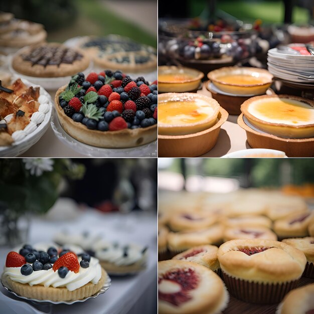 Foto grátis conjunto de diferentes bolos com bagas e frutas foco seletivo