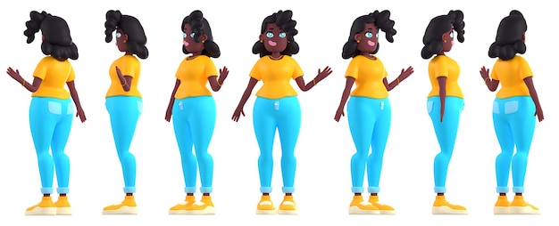 Conjunto de ilustração 3d de mulher afro-americana