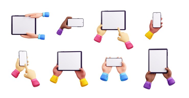 Foto grátis conjunto de renderização 3d de mãos com maquetes de gadget