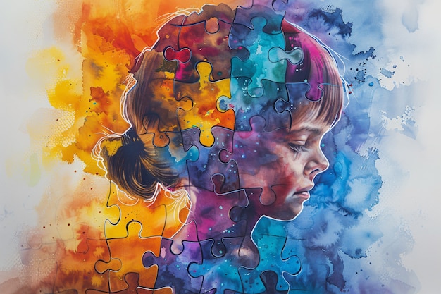 Conscientização sobre o dia do autismo com um retrato colorido