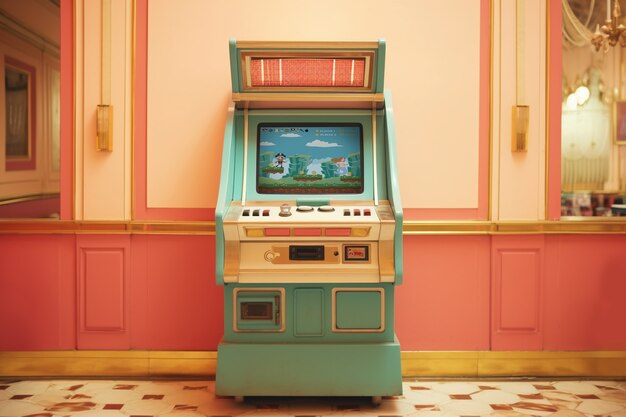 Console de jogos de arcade retrô dentro de casa