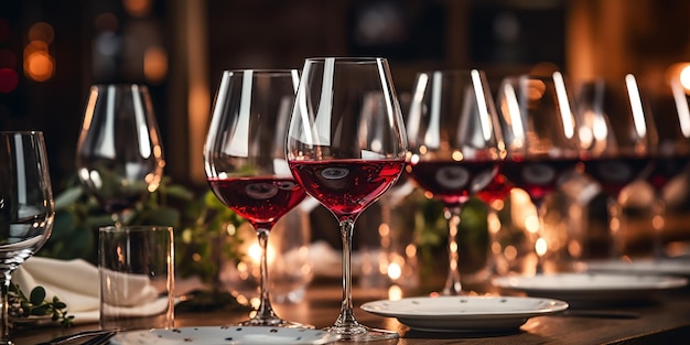 Foto grátis copos de vinho colocados em uma mesa parte de um cenário de jantar convidativo