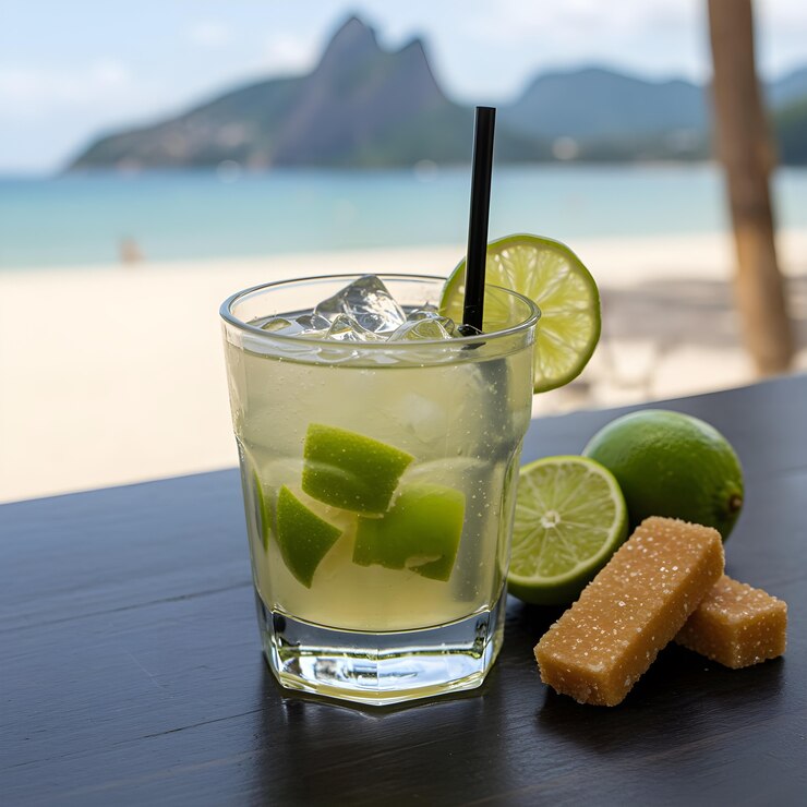 Foto grátis coquetel de caipirinha numa praia