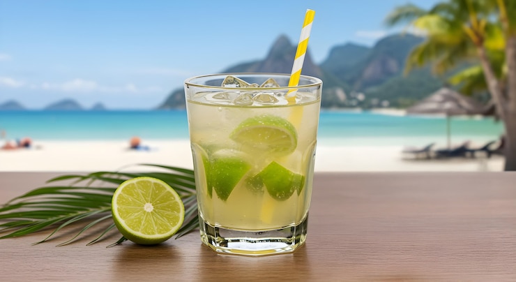 Foto grátis coquetel de caipirinha numa praia