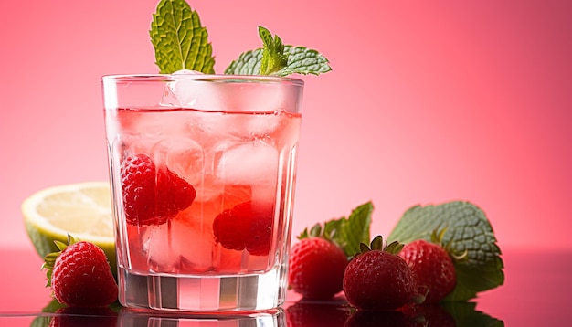 Foto grátis coquetel refrescante com sabores de menta de framboesa e cítricos gerados pela ia