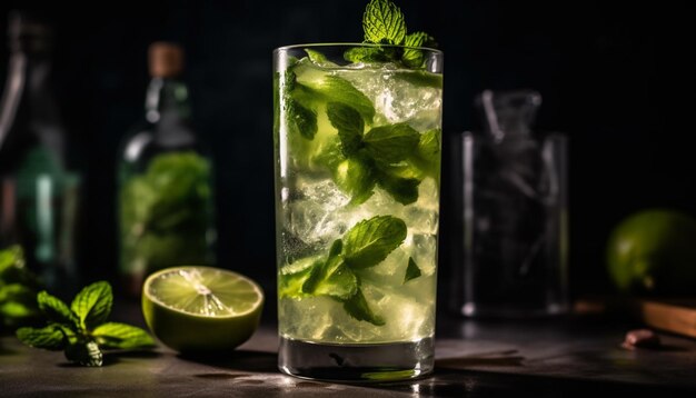 Foto grátis coquetel refrescante de mojito com folha de menta de limão e citrinos gerados por inteligência artificial