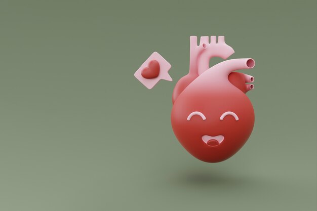 Coração anatômico de desenho sorridente