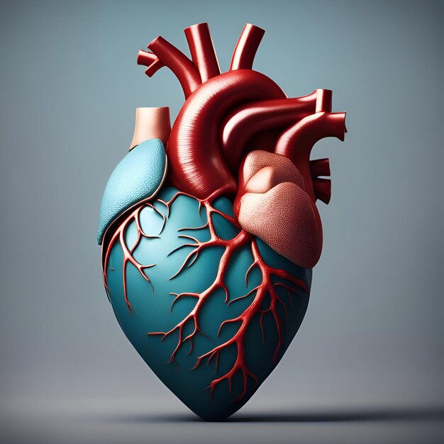 Coração humano em fundo cinza ilustração 3D renderização em 3D