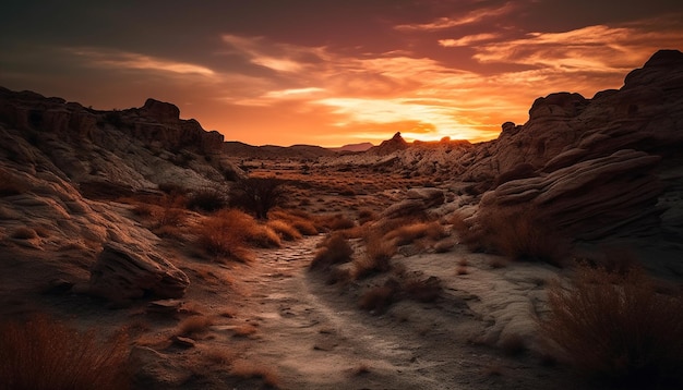 Foto grátis cordilheira de arenito majestosa ia generativa céu pôr do sol tranquilo