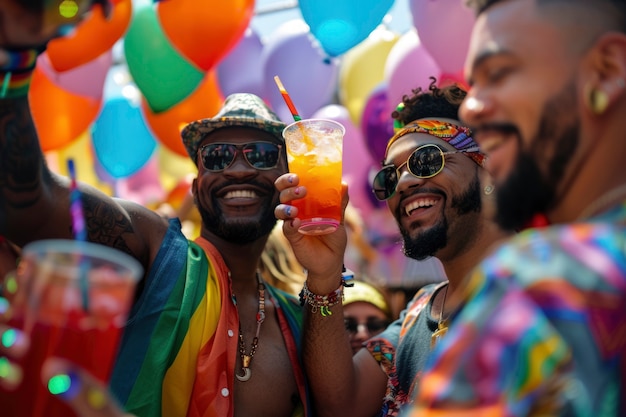 Foto grátis cores fotorrealistas coloridas do arco-íris com homens celebrando o orgulho juntos