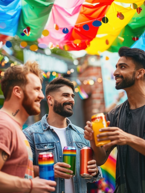 Foto grátis cores fotorrealistas coloridas do arco-íris com homens celebrando o orgulho juntos