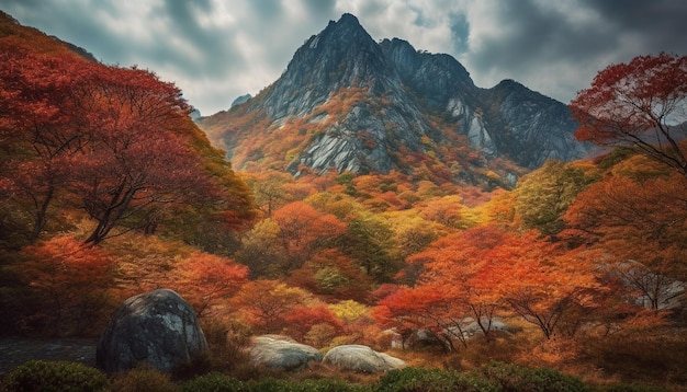 Cores vibrantes do outono no majestoso pico da montanha gerado pela ia