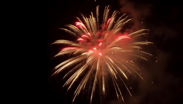 Cores vibrantes iluminam fogos de artifício explosivos à noite gerados por IA