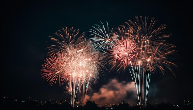 Cores vibrantes iluminam o céu noturno escuro explodindo gerado por ia