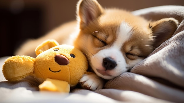 Foto grátis corgi embrulhado em um cobertor contra um fundo amarelo