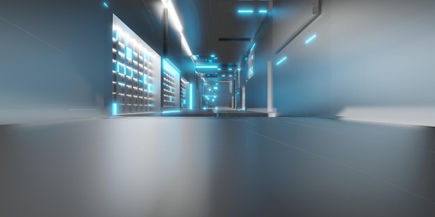 Corredor de tecnologia de túnel de luz moderno futurista de ficção científica fundo ilustração 3d