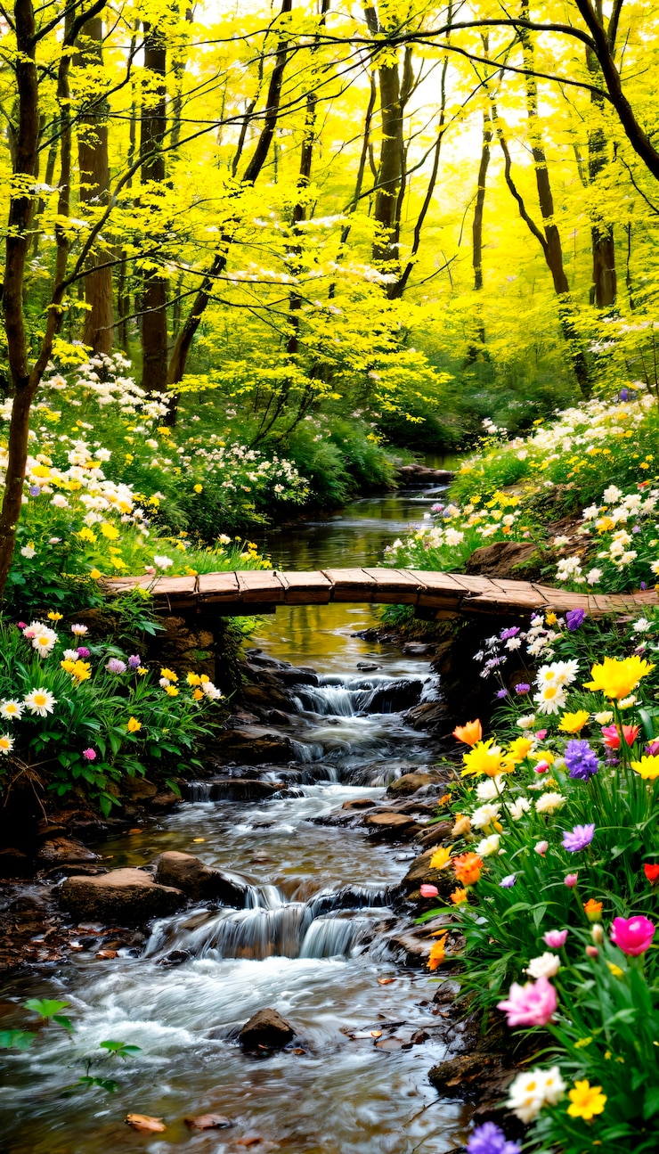 Foto grátis corrente de primavera na floresta